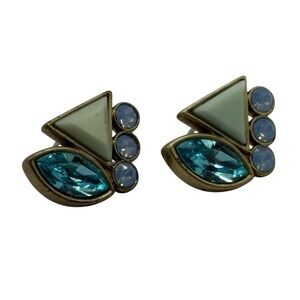 Silpada KR Earrings Brass Post Blue Crystal Rhinestones Dainty Vintage Geometric